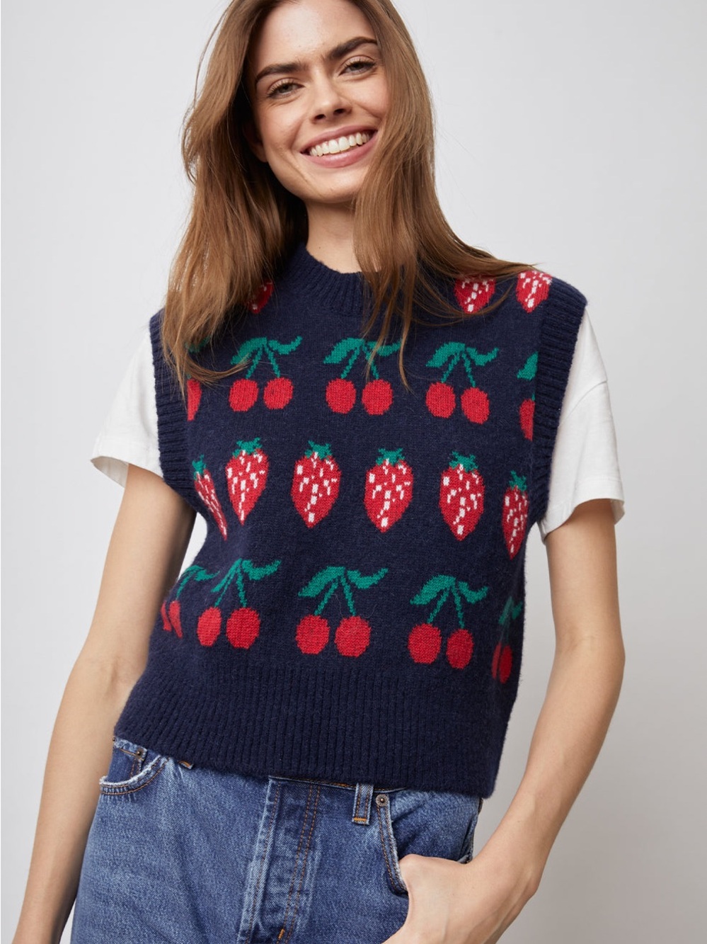 Rails Libby Sweater Vest in Navy Fruit Stripe | Small